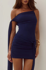 Load image into Gallery viewer, Jayde One Shoulder Mini Dress - Navy
