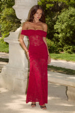 Load image into Gallery viewer, Vaneya Off Shoulder Lace Maxi Dress - Berry
