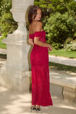 Load image into Gallery viewer, Vaneya Off Shoulder Lace Maxi Dress - Berry
