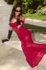 Load image into Gallery viewer, Vaneya Off Shoulder Lace Maxi Dress - Berry
