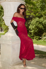 Load image into Gallery viewer, Vaneya Off Shoulder Lace Maxi Dress - Berry
