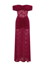 Load image into Gallery viewer, Vaneya Off Shoulder Lace Maxi Dress - Berry
