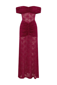 Vaneya Off Shoulder Lace Maxi Dress - Berry