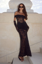 Load image into Gallery viewer, Vaneya Off Shoulder Lace Maxi Dress - Black
