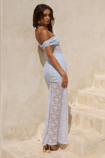Load image into Gallery viewer, Vaneya Off Shoulder Lace Maxi Dress - Bluebell
