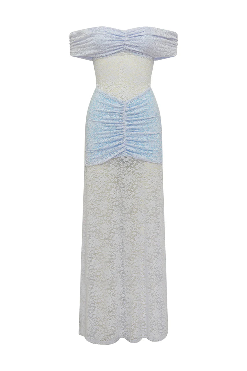 Vaneya Off Shoulder Lace Maxi Dress - Bluebell
