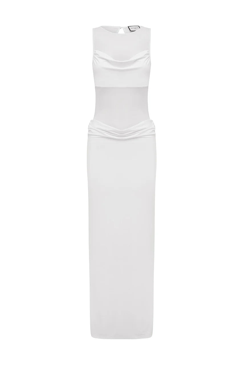 Wilona Sleeveless Cowl Maxi Dress - White