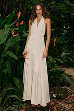 Load image into Gallery viewer, Zanthe Halter Neck Godet Maxi Dress - Cream
