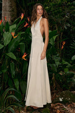 Load image into Gallery viewer, Zanthe Halter Neck Godet Maxi Dress - Cream
