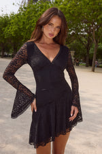 Load image into Gallery viewer, Natalya Sleeved Lace Mini Dress - Black
