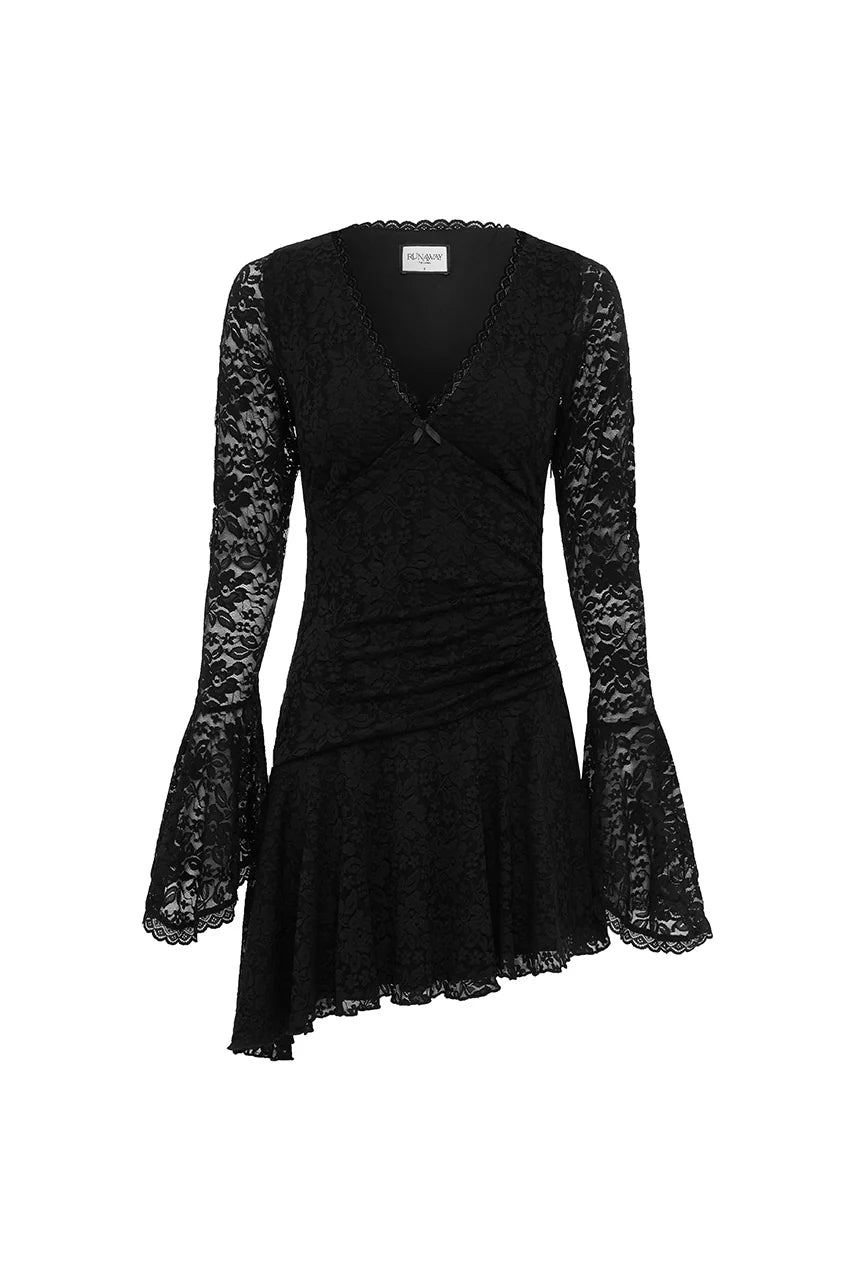 Natalya Sleeved Lace Mini Dress - Black