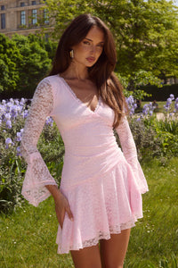 Natalya Sleeved Lace Mini Dress - Musk