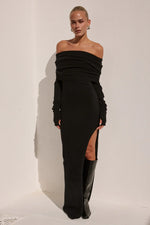 Load image into Gallery viewer, Barley Off Shoulder Knit Maxi Dress - Black
