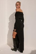 Load image into Gallery viewer, Barley Off Shoulder Knit Maxi Dress - Black
