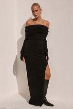 Load image into Gallery viewer, Barley Off Shoulder Knit Maxi Dress - Black
