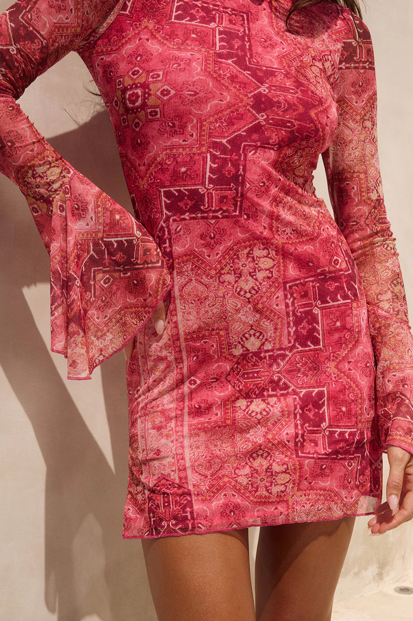 Genelle Sleeved Mini Dress - Gaia Pink