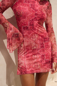 Genelle Sleeved Mini Dress - Gaia Pink