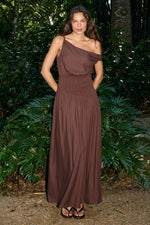 Load image into Gallery viewer, Siera One Shoulder Maxi Dress - Chocolate
