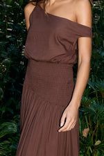 Load image into Gallery viewer, Siera One Shoulder Maxi Dress - Chocolate

