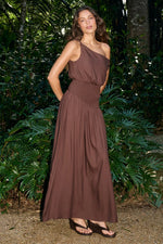 Load image into Gallery viewer, Siera One Shoulder Maxi Dress - Chocolate
