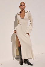 Load image into Gallery viewer, Ivana Sleeved Knit Maxi Dress - Cream
