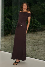 Load image into Gallery viewer, Kamryn Off Shoulder Maxi Dress - Chocolate
