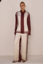 Load image into Gallery viewer, Zara Sleeved Shirt - Wine Stripe
