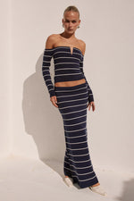 Load image into Gallery viewer, Anya Knit Maxi Skirt - Navy Stripe
