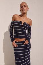 Load image into Gallery viewer, Anya Sleeved Knit Top - Navy Stripe
