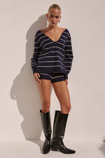 Load image into Gallery viewer, Eleonora Knit Hot Shorts - Navy Stripe
