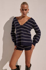 Load image into Gallery viewer, Eleonora Sleeved Knit Top - Navy Stripe
