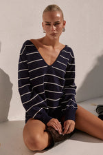 Load image into Gallery viewer, Eleonora Sleeved Knit Top - Navy Stripe
