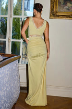Load image into Gallery viewer, Sophia V-Neck Lace Trim Maxi Dress - Butter

