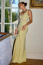 Load image into Gallery viewer, Sophia V-Neck Lace Trim Maxi Dress - Butter
