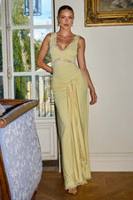 Load image into Gallery viewer, Sophia V-Neck Lace Trim Maxi Dress - Butter
