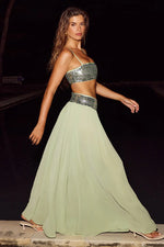 Load image into Gallery viewer, Luisa Sequin Waistband Maxi Skirt - Fern
