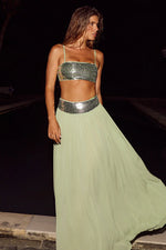 Load image into Gallery viewer, Luisa Sequin Waistband Maxi Skirt - Fern
