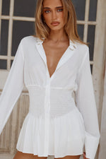 Load image into Gallery viewer, Adora Long Sleeve Shirred Shirt - White

