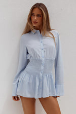 Load image into Gallery viewer, Adora Long Sleeve Shirred Shirt - Blue
