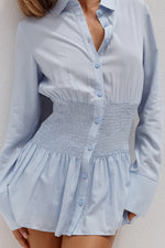 Load image into Gallery viewer, Adora Long Sleeve Shirred Shirt - Blue
