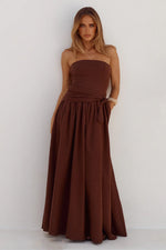 Load image into Gallery viewer, Maeve Strapless Side Tie Maxi Dress - Chocolate
