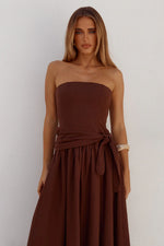 Load image into Gallery viewer, Maeve Strapless Side Tie Maxi Dress - Chocolate
