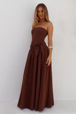 Load image into Gallery viewer, Maeve Strapless Side Tie Maxi Dress - Chocolate
