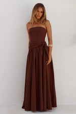 Load image into Gallery viewer, Maeve Strapless Side Tie Maxi Dress - Chocolate
