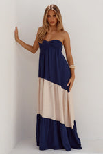 Load image into Gallery viewer, Vittoria Strapless Maxi Dress - Navy/Cream
