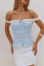 Load image into Gallery viewer, Carina Off Shoulder Fitted Top - Blue Stripe
