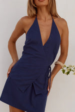 Load image into Gallery viewer, Bay Halter Wrap Top - Navy

