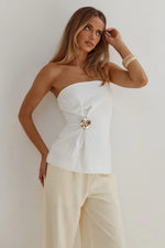 Load image into Gallery viewer, Vivian Strapless Flare Top - White
