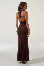 Load image into Gallery viewer, Arina Halter V-Neck Maxi Dress - Espresso
