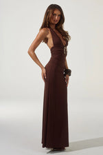 Load image into Gallery viewer, Arina Halter V-Neck Maxi Dress - Espresso
